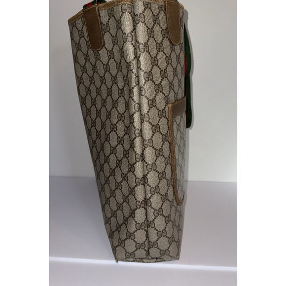 GUCCI Vintage GG Supreme Canvas Tote Web Stripe Shoulder Bag Italy Authentic - Picture 4 of 15